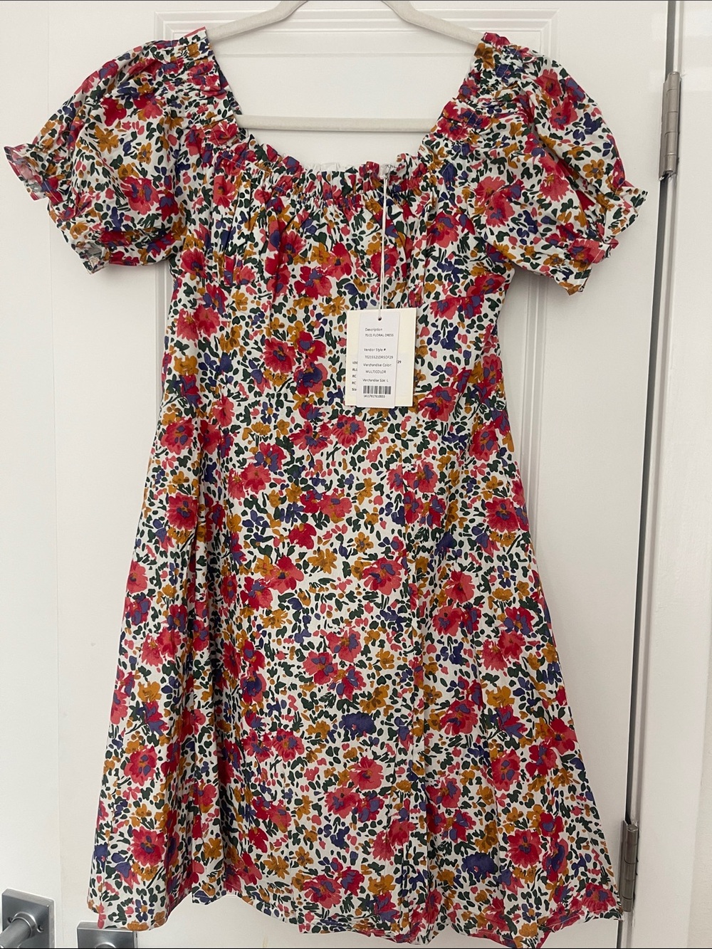 70/21 Floral Puff-Sleeve Mini Dress in Red, Yellow, Blue - Picture 2 of 8